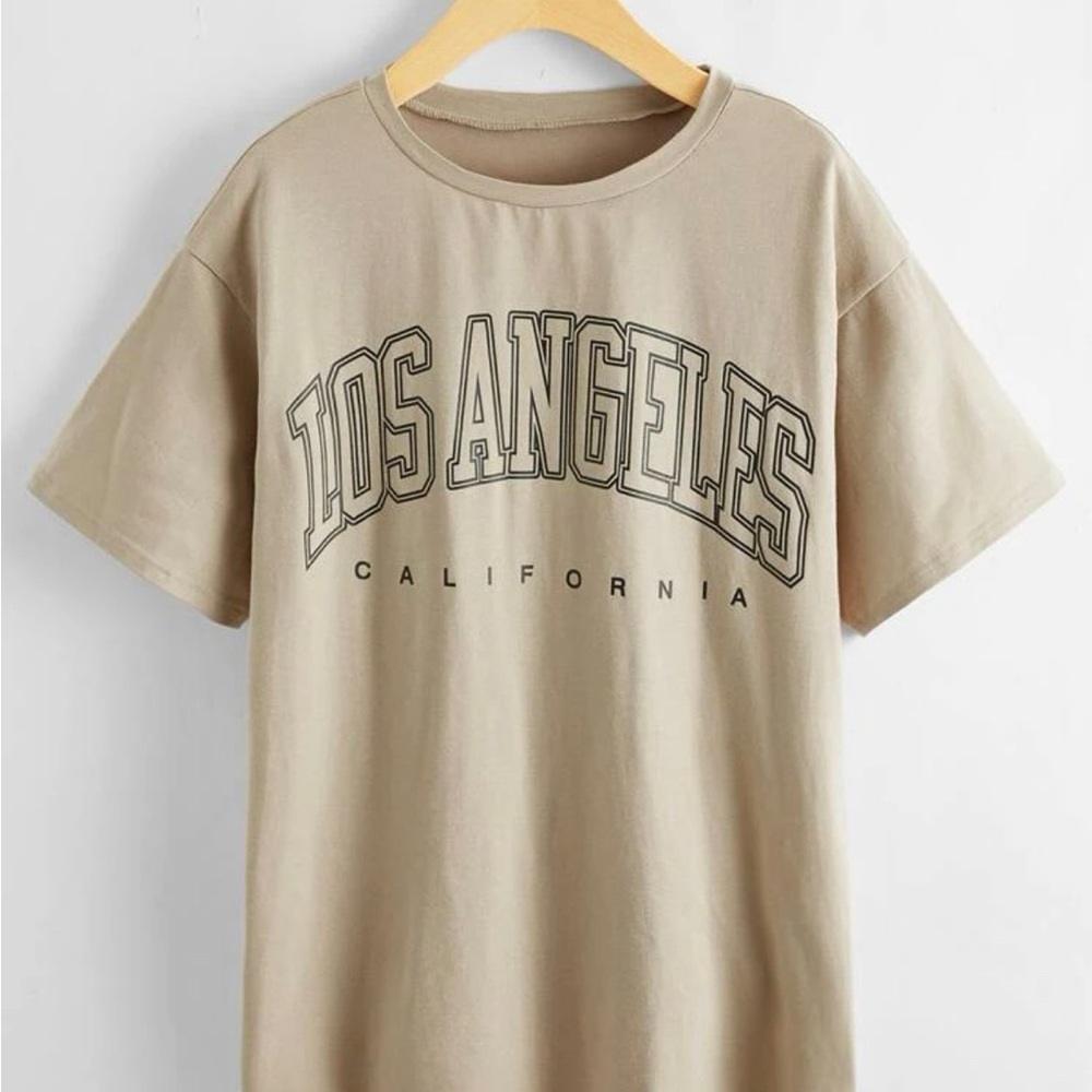 Letter Graphic drop shoulder longline tee SHEIN khaki size 4
